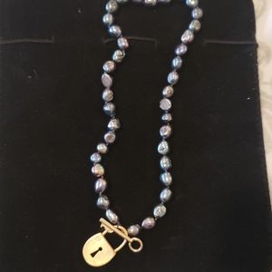Fresh water pearl lock and key necklace